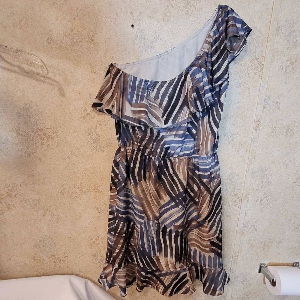 Banana Republic Blue and Brown One Shoulder Dress